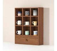 Solid Wood Multi-Layer Coffee Mug Holder with Drawer, Countertop Tea Cup Display Rack for Kitchen and Coffee Bar, Desktop Shelf for Mugs, Tea Cups(Walnut wood color,60*17*45cm/23.6*6.7*17.7in)