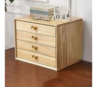 Solid Wood Multi-Layer Desktop Drawer Organizer - Elegant Storage Solution for Office and Home Workspace(Wood Color,4 layer)