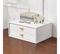 Solid Wood Multi-Layer Desktop Drawer Organizer - Elegant Storage Solution for Office and Home Workspace(White,2 layer)