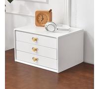 Solid Wood Multi-Layer Desktop Drawer Organizer - Elegant Storage Solution for Office and Home Workspace(White,3 layer)