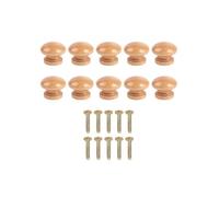 Solid Wood Mushroom Drawer Pulls, 2.8cm Round Wooden Knobs with Screws for Kitchen Cabinet Bedroom Dresser, 10 Pack Natural Wood Grain Handles