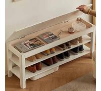 Solid Wood Narrow Entryway Bench Hall Bench with Storage and Seating 2-Tier Small Spaces Shoe Organizer Cabinet Slim
