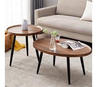 Solid Wood Nesting Coffee Table Set Of 2 Oval Round Sofa Tea Tables Living Room