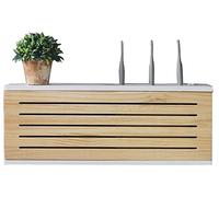 Solid Wood Network Set-Top Box, Wall Mounted Wooden Wireless Wifi Router Storage Box Power Strip and Cable Management Hider Rack Socket Shielding Wire Finishing Wire Box Floating Shelf 65CM