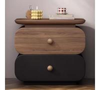 Solid Wood Nightstand 2Der Bedside Table with Faux Leather Modern Bed End Table No Assembly Needed Walnut & Black h 19.6" Height