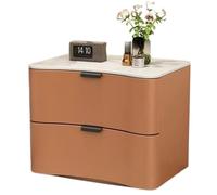 Solid Wood Nightstand, Bedside Table with 2 Drawers, Metal Handle, Microfiber Leather Wrapping, No Installation Required(Orange,L55CM)
