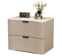 Solid Wood Nightstand, Bedside Table with 2 Drawers, Metal Handle, Microfiber Leather Wrapping, No Installation Required(Khaki,L55CM)