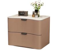 Solid Wood Nightstand, Bedside Table with 2 Drawers, Metal Handle, Microfiber Leather Wrapping, No Installation Required(Light brown,L45CM)