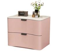 Solid Wood Nightstand, Bedside Table with 2 Drawers, Metal Handle, Microfiber Leather Wrapping, No Installation Required(Pink,L45CM)