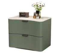 Solid Wood Nightstand, Bedside Table with 2 Drawers, Metal Handle, Microfiber Leather Wrapping, No Installation Required(Green,L55CM)