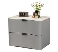 Solid Wood Nightstand, Bedside Table with 2 Drawers, Metal Handle, Microfiber Leather Wrapping, No Installation Required(Light gray,L45CM)