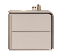 Solid Wood Nightstand Bedside Table with Leather Shelf for Bedroom and Living Room, Modern Design, 45cm