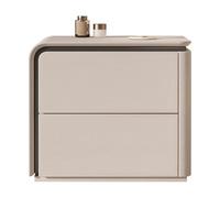 Solid Wood Nightstand Bedside Table with Leather Shelf for Bedroom and Living Room, Modern Design, 45cm