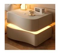 Solid Wood Nightstand, Elegant Floating Bedside Table with Smart Light, Vertical Cabinet for Living Room or Bedroom