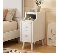 Solid Wood Nightstand, Mid Century Modern Bedside Table with Open Sliding Shelf, 2-drawer Night Stand Slim Narrow End Table for Bedroom, Easy Installation(20x40x50cm(8x16x20inch), White)