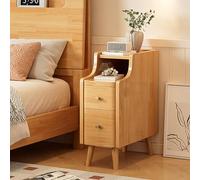 Solid Wood Nightstand, Mid Century Modern Bedside Table with Open Sliding Shelf, 2-drawer Night Stand Slim Narrow End Table for Bedroom, Easy Installation(40x40x50cm(16x16x20inch), Yellow)