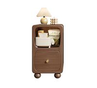 Solid Wood Nightstand, Narrow Bedside Table with Wireless Charging, Modern Night Stand with 1 Drawer & Storage Compartment, End Side Table for Bedroom and Living Room(30x38x49cm(12x15x19inch), Brown)