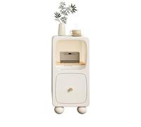 Solid Wood Nightstand, Narrow Bedside Table with Wireless Charging, Modern Night Stand with 1 Drawer & Storage Compartment, End Side Table for Bedroom and Living Room(25x38x49cm(10x15x19inch), White)