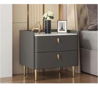 Solid Wood Nightstand with 2 Drawers, Faux Marble Bedside Table for Bedroom, PU Leather Side Table, Modern End Table for Home Decor