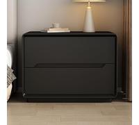 Solid Wood Nightstand with 2 Drawers & Hidden Handles, Sturdy Bedroom Furniture, Fully Assembled Black Bedside Table (50cm) - Perfect for Modern Bedrooms & Compact Spaces