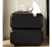 Solid Wood Nightstand with 2 Drawers, Lightweight Modern Design, Rotating Multi-functional Side Table, Leather Accents, Perfect for Bedroom & Living Room (C, 40 x 40 x 50 cm)