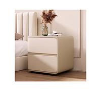 Solid Wood Nightstand with 2 Drawers Scandinavian Style Bedside Table for Bedroom Modern End Table Leather Chest of Drawers Nordic Bedside Cabinet 50x40x47cm Dresser