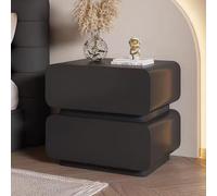 Solid Wood Nightstand with 2 Sliding Drawers - Leather Storage Cabinet for Bedroom, Bedside Organizer with Hidden Double Drawers, Modern Furniture Essential.