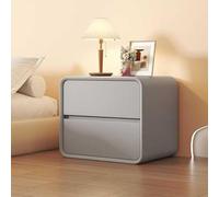 Solid Wood Nightstand with Leather Accents, 2-Drawer Modern Mid-Century Design Bedside Table for Living Room and Bedroom