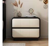 Solid Wood Nightstand with Two Drawers, Minimalist Design, Microfiber PU Surface for Bedroom Storage and Organization