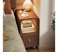 Solid Wood Nightstand with Wireless Charging, Modern Narrow Bedside Table with 1 Drawer & Storage Compartment, Sturdy Bedroom & Office Fur, 25x38x49cm, Brown