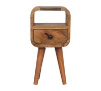 Solid Wood Oak Finish Mini Bedside Table 1 Drawer Nightstand Brown Furniture