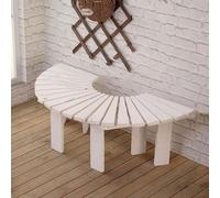 Solid Wood Outdoor Garden Bench, Curved Fan-Shaped Park Seat, Slatted Backless Patio Half Round Tree Bench for Courtyard Furniture