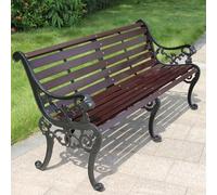 Solid Wood Outdoor Park Bench with Backrest, Comfortable Natural Slat Seat with Carved Armrests for Garden, Patio, Outside