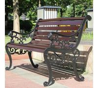 Solid Wood Outdoor Park Bench with Backrest, Comfortable Natural Slat Seat with Carved Armrests for Garden, Patio, Outside