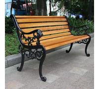 Solid Wood Outdoor Park Bench with Backrest, Comfortable Natural Slat Seat with Carved Armrests for Garden, Patio, Outside