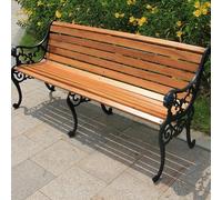 Solid Wood Outdoor Park Bench with Backrest, Comfortable Natural Slat Seat with Carved Armrests for Garden, Patio, Outside