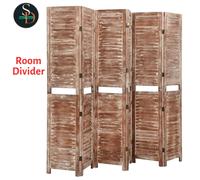 'vidaXL 6-Panel Room Divider in Brown Made from Paulownia Wood - Vintage Style Partition/Furniture for Living Room & Bedroom - 210 x 165 cm Divider with Ventilation Design & Foldable Panels