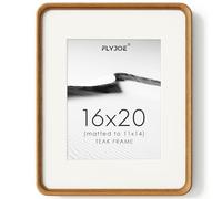 Solid Wood Picture Frame, Tempered Glass, Mat, Teak, 16x20/41x51cm, 1pcs | Mount for 11 by 14 Inch 28 by 36 cm, Handcrafted Rounded Corner, Home Decor, Wall & Tabletop, Horizon & Vertical, Gallery