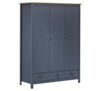 vidaXL Solid Wood Pine 3-Door Wardrobe Hill Grey 127x50x170 cm Clothes Cabinet