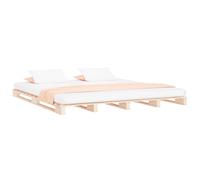 White Solid Pine Bed Frame 140x190 cm Wooden Slatted Base Modern Platform Double [EEK: A]