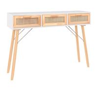 Console Table White 105x30x75 cm Engineered Wood Pine Feet Rattan Drawers Scandi