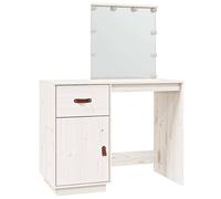 Solid Wood Pine Dressing Table with LED White Wooden Makeup Vanity Desk vidaXL