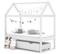vidaXL Solid Pine Wood Kids Bed Frame with a Drawer White 70x140 cm Bed Base