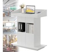 Solid Wood Podium Stand - Double-Layer Stable Base Lectern for Classroom Church & Speech - 31.5" x 20" Pulpit Elegant White Finish