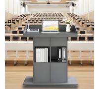 Solid Wood Podium Stand for Classroom & Church - Height Adjustable Lectern with 3 Storage Levels & Baffles (Gray 31.5in) - Perfect for Presentations & Events
