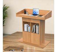Solid Wood Podium Stand with Wheels, 39"x19"x44" Church Pulpit Lectern for Office, Worship and Events - Ideal Presentation Stand