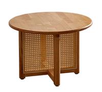 Solid Wood Rattan Round Coffee Table 23.6"/31.5" Stylish Oak Side Table with Large Tabletop Perfect for Living Room & Bedroom Durable & Modern Design