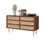 Solid Wood Rattan Sideboard - 6-Drawer Storage Cabinet for Entryway Living Room Bedroom - Stylish Buffet Cabinet & Dresser for Home Décor