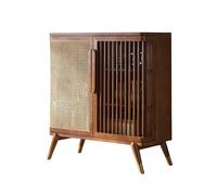 Solid Wood Rattan Storage Cabinet - 3-Tier Sideboard Buffet for Living Room & Entryway Stylish Pantry nizer Wall-Mounted Space-Saving Design