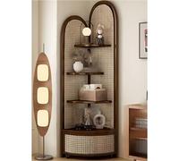 Solid Wood Rattan Triangular Cabinet, Multi-Functional Corner Shelf 4-Tier Floor Standing Bookshelf for Living Room, BedroomNatural Vintage Corner Bookshelf with Rattan Rattan Bookcase Handmade
